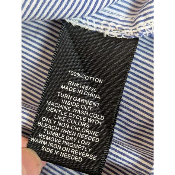 ECI Bow Cuff Railroad Stripe Cotton Shirt Dress Button Front Long Sleeves Sz 14 - Picture 11 of 11